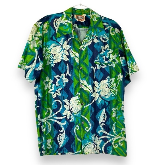 Vintage Other - Vintage Hawaiian Shirt Mens Aloha‎ Fashions Blue Green Floral Button Up Size M